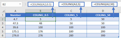 ceiling function excel round a number