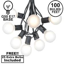 100 Frosted White G50 Globe String Light Set On Black Wire