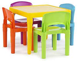 Durable tables are designed with kids in mind, featuring plastic tops with safe rounded edges and plastic legs with protective boots to help prevent sliding and reduces noise. Vibrant Tot Tutors Kids Plastic Table And 4 Chairs Set Vibrant Colours Buy Online At Best Price In Uae Amazon Ae