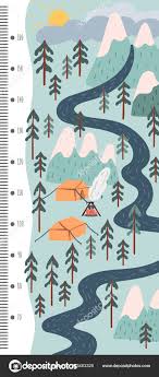 Kids Height Chart Mountains And River Camp In The Wood