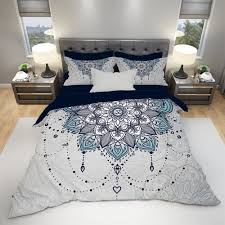 blue and gray mandala bedding set blue