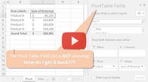 pivot table field list missing how to