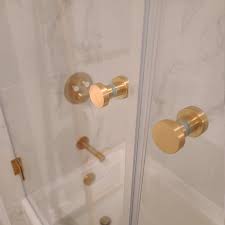 Unlacquered Brushed Brass Glass Shower