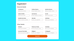 student registration form in html with