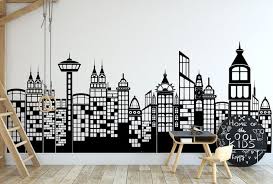 large city skyline silhouette wall