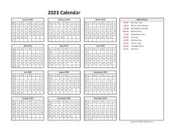 2023 yearly calendar printable with
