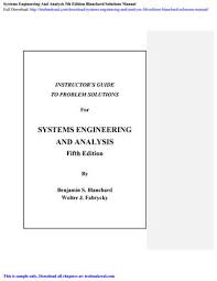 Systems Engineering And Analysis 5th Edition Blanchard