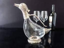 Silver Plate And Glass Duck Wine
