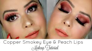 copper smokey eye peach lips