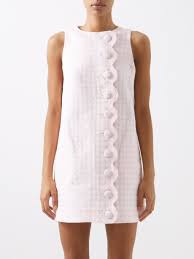 scallop front gingham boucle mini dress