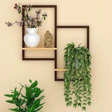 Designer Dual Panel Pine Wood Wall Shelf