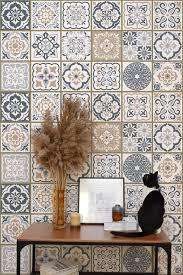 Moroccan Beige Gray Tile Wallpaper