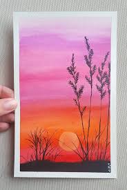 Watercolor Painting Landscape Sunset