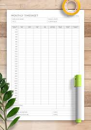 printable monthly timesheet