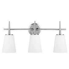 For a simple, classic addition to your decor, choose this bathroom vanity light. Sea Gull Lighting Driscoll 3 Light Chrome Wall Bath Vanity Light With Inside White Painted Etched Glass 4440403 05 The Home Depot