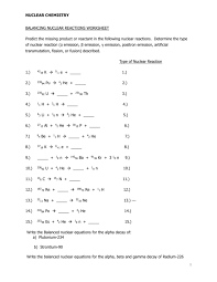 Nuclear Reactions Worksheet 2