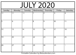 Blank July 2020 Calendar Printable Beta Calendars