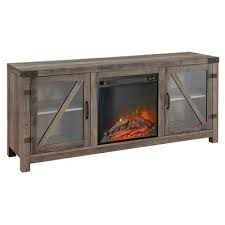 This Tv Console With A Fireplace Is On