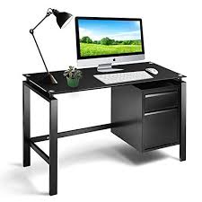 Great black carbon computer gaming desk with adjustable shelves that will impress you. Intergreat Black Computer Office Desk Writing Desk With Premium Tempered Glass Top 2 Drawers Workstation Metal Office Desk Metal Office Desk Glass Desk Office