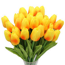 Yellow is an expressive colour and with flowers this is especially the case. Amazon Com Crafare 27pc Artificial Tulips Flowers Real Touch Spring Tulips In Red And Yellow For Wedding Bouquets Flowers And Room Centerpiece Notice Choose Crafar Kitchen Dining