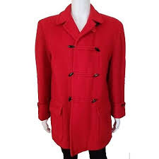 80s Berkray Red Wool Pea Coat Quilted