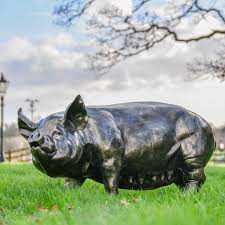 Brushed Gold Large Pig Garden Sculpture