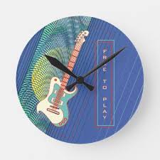 Blue Electric Guitar Clock Retro
