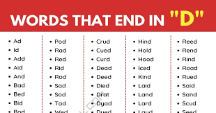words that end in d in english 7esl