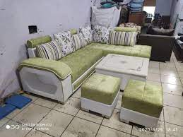 6 seater fabric l shape sofa set with