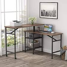 View our stylish & intelligent standing desks. Tribesigns L Shaped Rotating Standing Desk Industrial 360 Degrees Free Rotating Corner Computer Desk With Storage Shelf Reversible Rustic Office Desk With Wood Veneer Great For Home Office Rustic Buy Online In