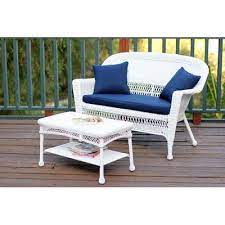 White Wicker Patio Love Seat And Coffee