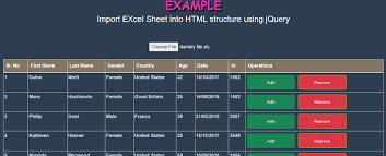 import excel data into html table using