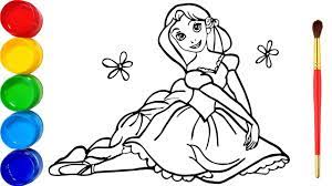 Vẽ công chúa Tóc Mây tô màu cho bé |Dạy bé vẽ tô màu |Glitter Rapunzel  princess drawing and coloring - YouTube