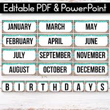Editable Birthday Display Editable Birthday Chart Shabby Chic Classroom Decor