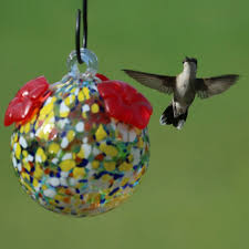 glass hummingbird feeder garden and