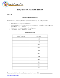 Bid Sheet Template Silent Auction Free Templates Proposal For