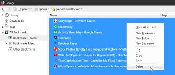 how to delete all bookmarks in firefox