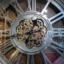 Large Circular Pewter Skeleton Clock
