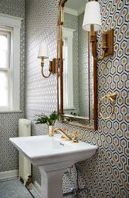 Small Bathroom With A Lot Of Pattern On Wall Wallpaper