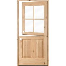 Krosswood Doors 36 In X 80 In Farmhouse Knotty Alder Right Hand Inswing 4 Lite Clear Glass Unfinished Dutch Wood Prehung Front Door