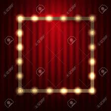 Light Bulb Frame Against Red Theatre Or Cinema Curtain Glowing