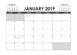 2019 Excel Calendar Download Free Printable Excel Templates