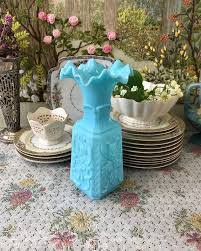 Vintage Vase Blue Milk Glass Vase For