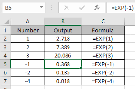 how to use the exp function in excel
