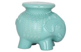Elephant Aqua Ceramic Garden Stool