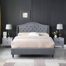 Grey Queen Bed Frame Wood Platform Bed