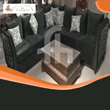 black velvet l shape sofa with cushions