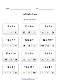 12 times table worksheets pdf