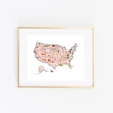 Art Print United States Map Print Cute