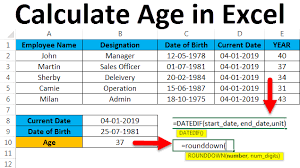 calculate age in excel formula
